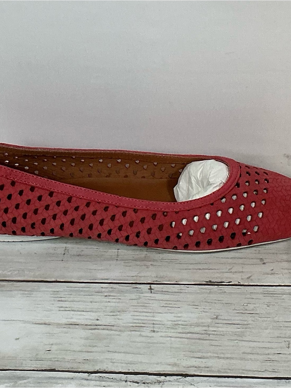 gentle souls Coral Pink Perforated Pointed Toe Flat